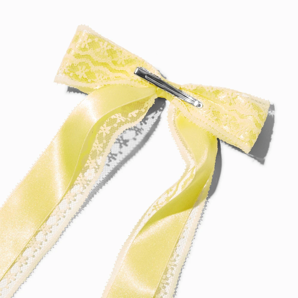 Yellow Lace Satin Hair Bow Clip