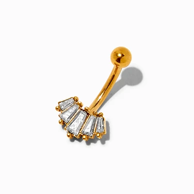 Gold-tone Titanium Cubic Zirconia Baguette 14G Belly Bar