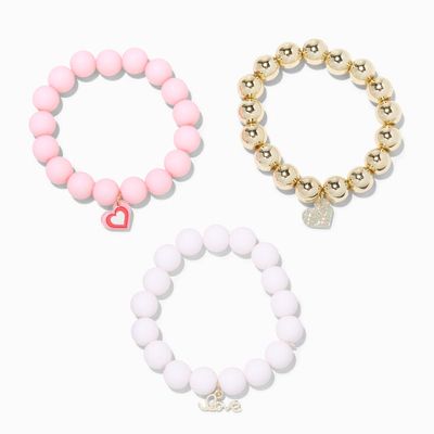 Claire's Club Love Heart Beaded Stretch Bracelets - 3 Pack