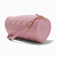 Heart Quilted Barrel Crossbody Bag