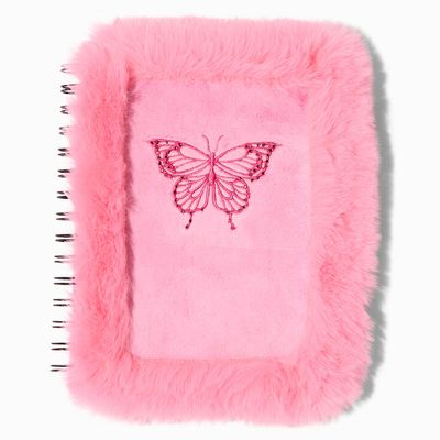 Furry Pink Butterfly Spiral Journal
