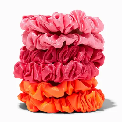 Pink & Orange Skinny Silky Hair Scrunchies - 6 Pack