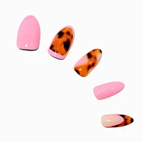 Tortoiseshell Pink French Stiletto Vegan Faux Nail Set - 24 Pack