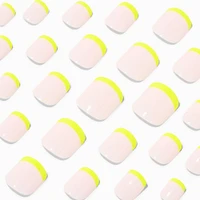 Neon Yellow French Tip Square Press On Vegan Faux Nail Set - 24 Pack