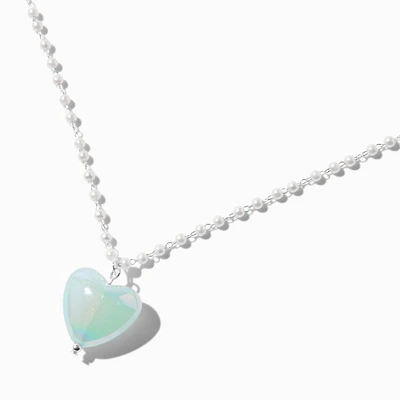 Iridescent Heart Pearl Chain Pendant Necklace