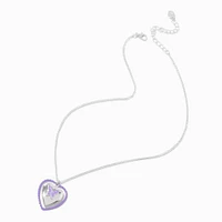 Purple Butterfly Moveable Heart Locket Pendant Necklace