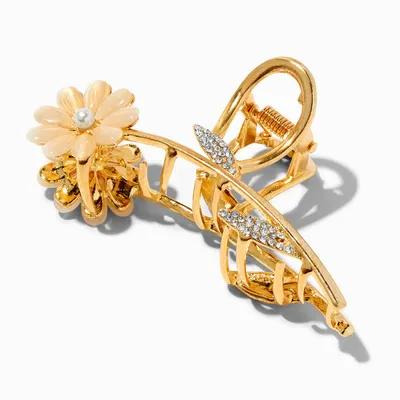 Floral Embellished Gold-Tone Metal Hair Claw