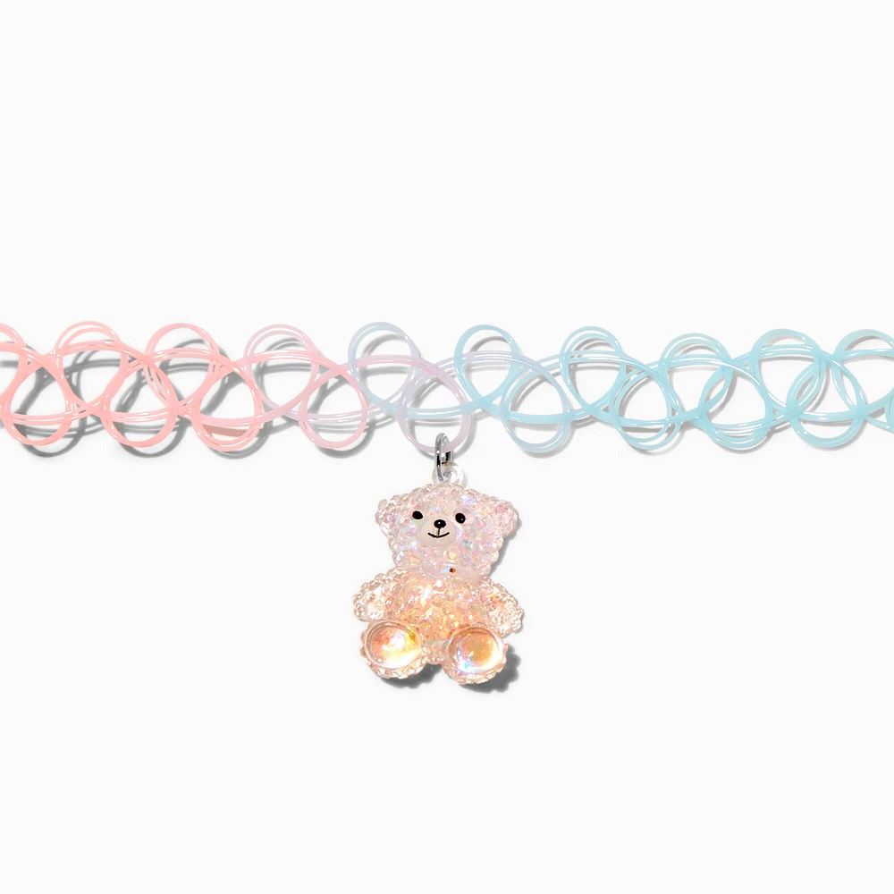 Pastel Bear Charm Tattoo Choker Necklace