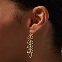 Gold-tone Textured Leaf 2" Clip On Drop Earrings