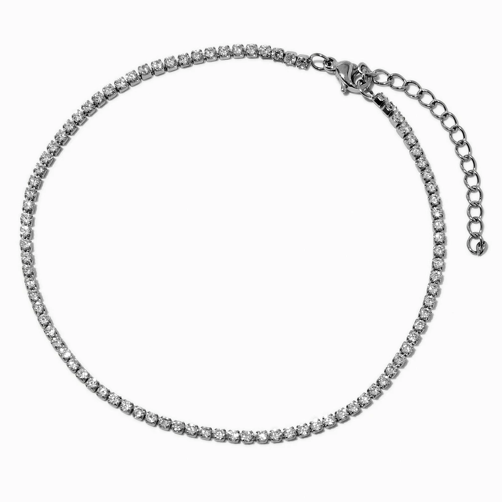 Silver-tone Stainless Steel Cubic Zirconia Dainty Tennis Anklet