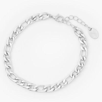 Silver Paperclip Link Figaro Chain Bracelet