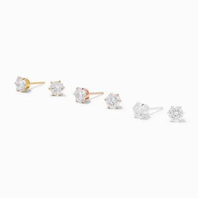 C LUXE by Claire's Sterling Silver Cubic Zirconia 4MM Round Stud Earrings - 3 Pack