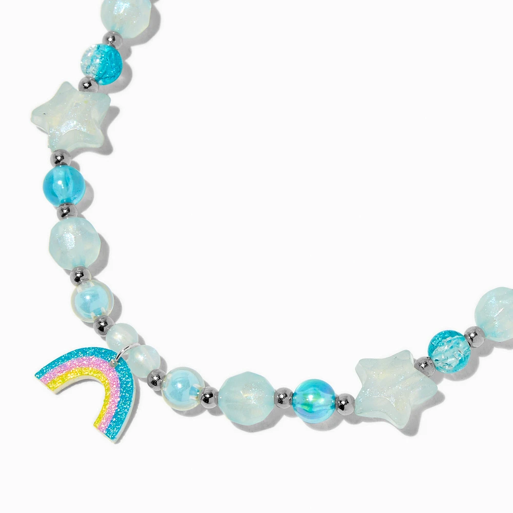 Claire's Club Blue Beaded Rainbow Pendant Necklace