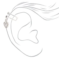 Silver Crystal Heart Charm Ear Cuff