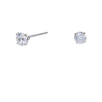 Silver-tone Cubic Zirconia 4MM Round Stud Earrings