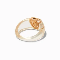 Gold-tone Heart Clear Acrylic Ring