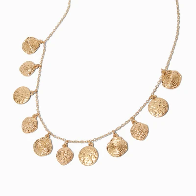 Gold-tone Textured Disc Charm Necklace