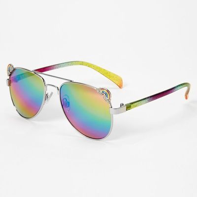 Claire's Club Rainbow Glitter Aviator Sunglasses