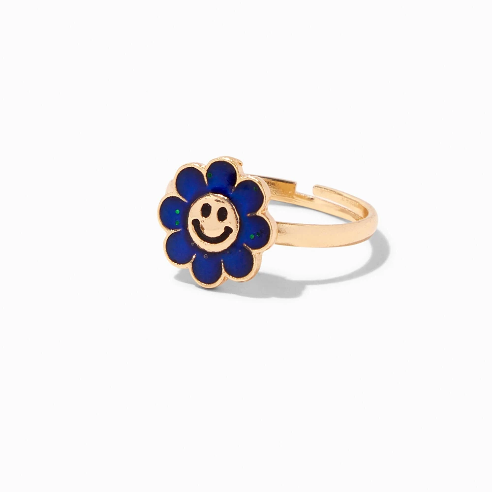 Gold Happy Face Daisy Mood Ring