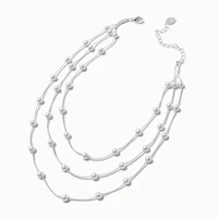 Silver-tone Delicate Pearl Multi-Strand Choker Necklace