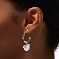 Gold-tone Twisted Pearl Heart Hoop Earrings