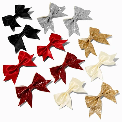 Claire's Club Holiday Satin & Glitter Mini Hair Bow Clips - 12 Pack