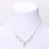 Silver Rhinestone Scalloped Chevron Statement Necklace