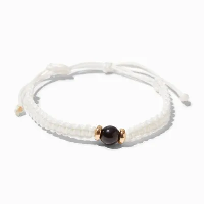 White Pearl Woven Adjustable Bracelet - Black