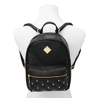 Black Quilted Pearl Studded Small Backpack