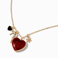 Claire's Club Red Glitter Heart Locket Pendant Necklace