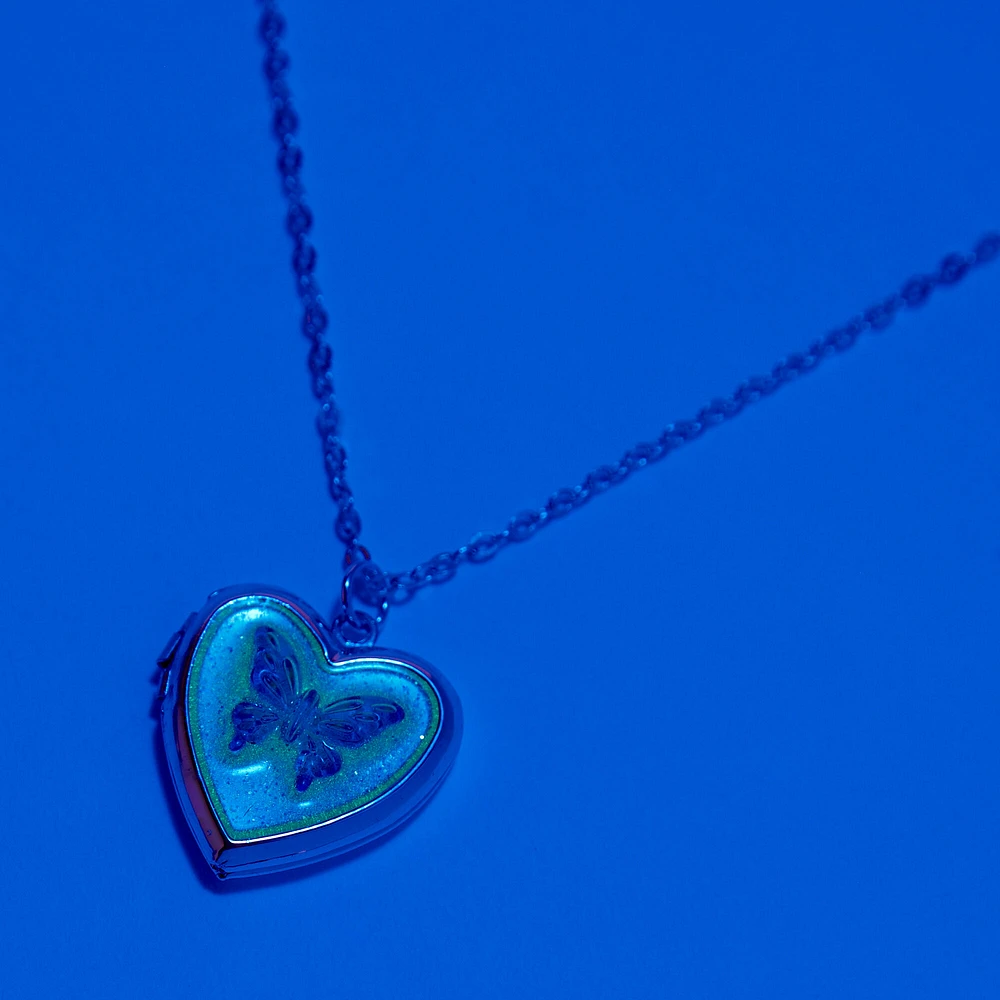 Purple Butterfly Locket Pendant Necklace