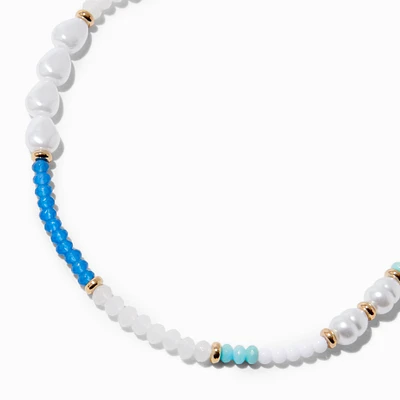 Pearl & Blue Beaded Chain Necklace
