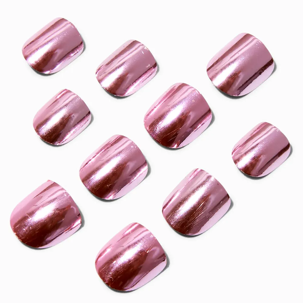 Claire's Club Pink Chrome Press On Vegan Faux Nail Set - 10 Pack