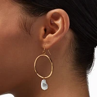 Gold-tone Circle Pearl 3" Drop Earrings