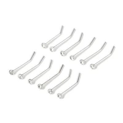 Sterling Silver 22G Stone Nose Studs - 12 Pack