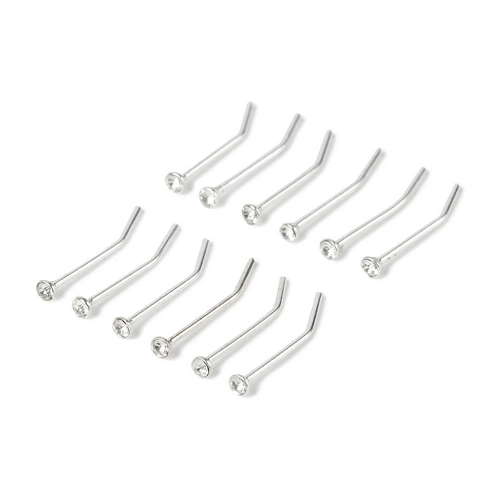 Sterling Silver 22G Stone Nose Studs - 12 Pack