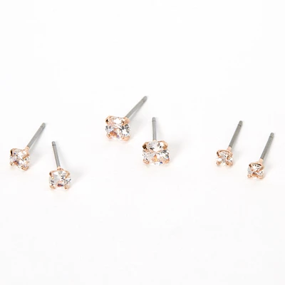 Rose Gold Cubic Zirconia Round Stud Earrings - 3MM, 4MM, 5MM