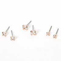 Rose Gold-tone Cubic Zirconia 3mm, 4mm, & 5mm Round Stud Earrings - 3 Pack