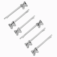 Silver Cubic Zirconia Bow Hair Pins - 6 Pack