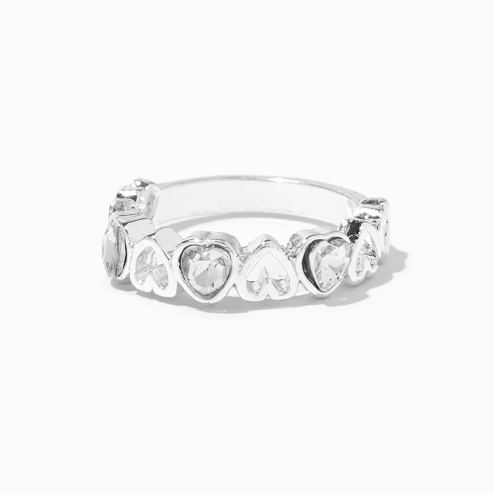 Silver-tone Crystal Open Heart Ring