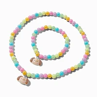 Claire's Club Pastel Glitter Critter Stretch Necklace & Bracelet Set - 2 Pack