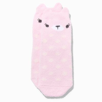 Claire's Club Pink Bear Polka Dot Plush Socks - 1 Pair