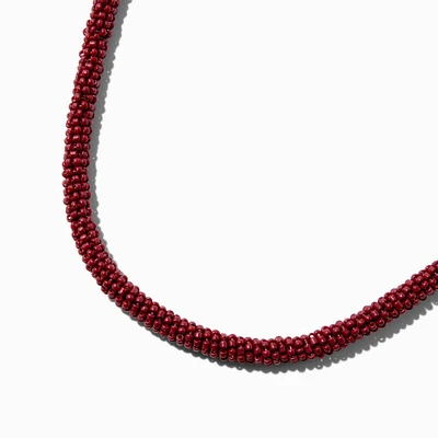 Burgundy Red Seed Bead Tube Choker Necklace