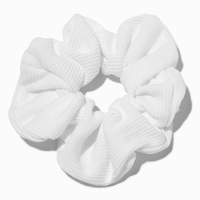 Ribbed White Hair Scrunchie