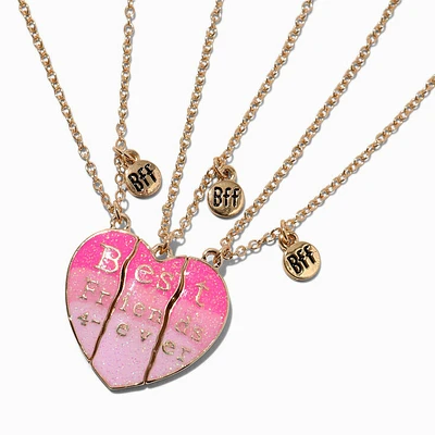 Best Friends Pink Ombre Heart Pendant Necklaces - 3 Pack