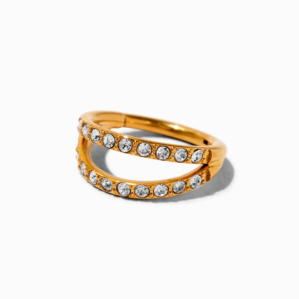 18G Gold-tone Titanium Crystal Double Row Nose Ring