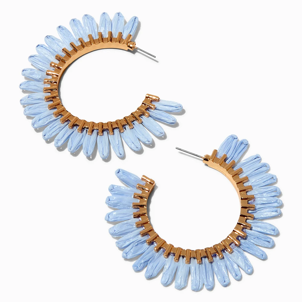 Pale Blue Raffia 30MM Hoop Earrings