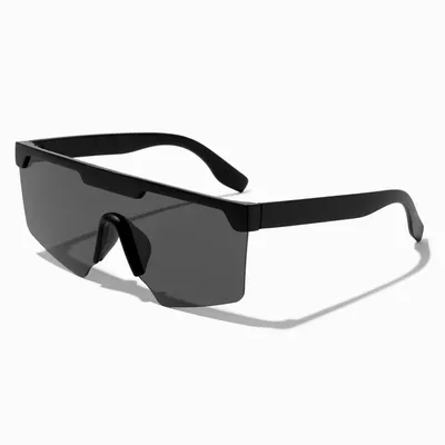 Solid Black Shield Sunglasses