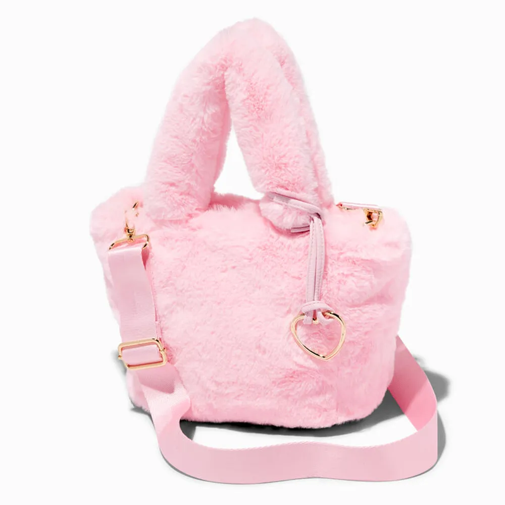 Claire's Furry Pink Crossbody Tote Bag
