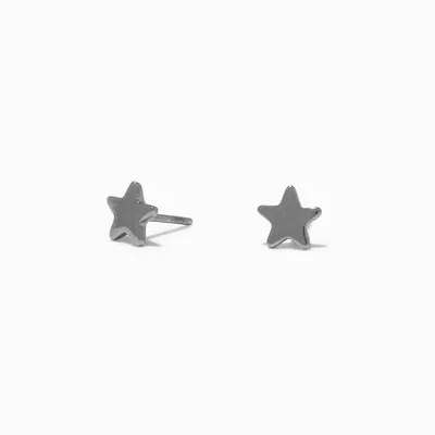 C LUXE by Claire's Silver Titanium Micro Star Flat Back Stud Earrings